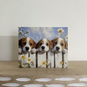 Mini Wood Beagle Puppies White Picket Fence Sign Home Decor Cute Animal Sign